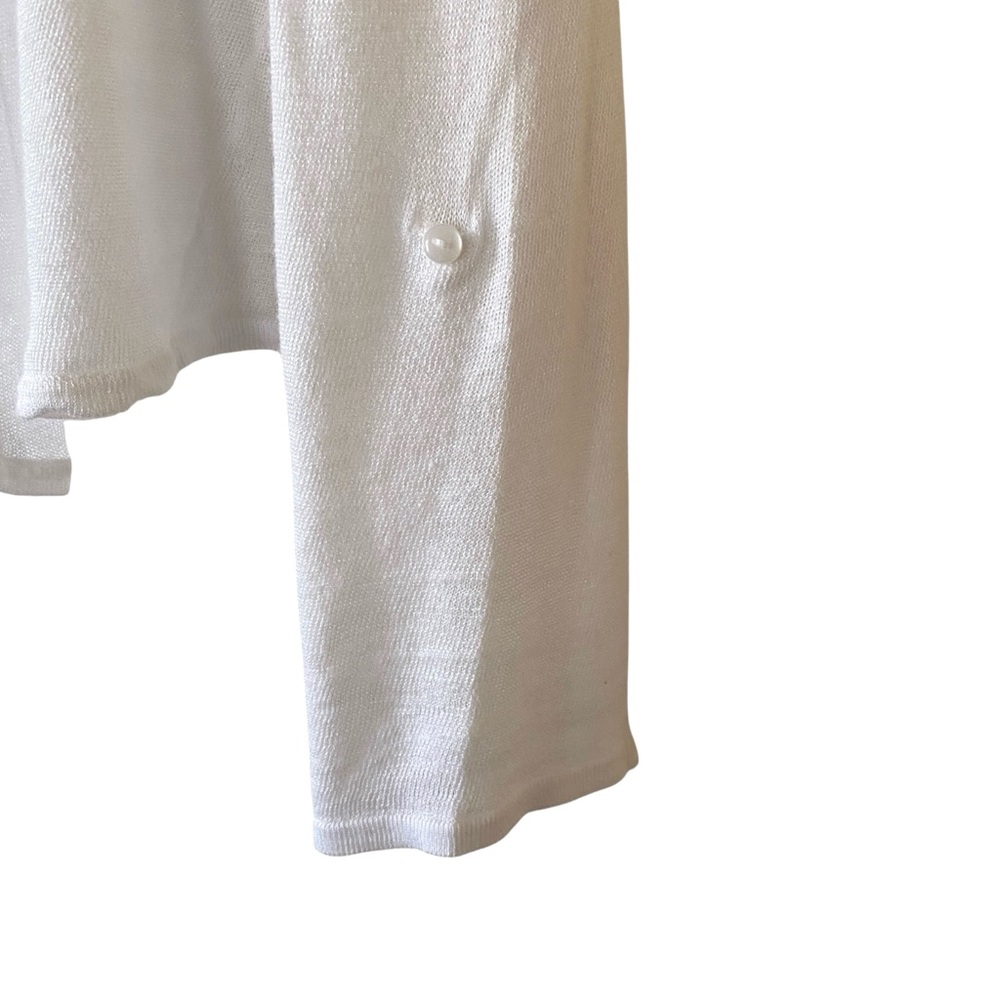 Chico’s White Knit Open Cardigan Shrug Roll Tab Long Sleeves Lightweight Sz 2/L - Picture 2 of 8